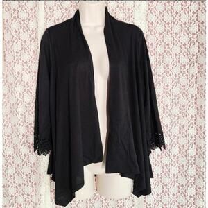 NWOT California happenings black open front cardigan with lace sleeve detail med